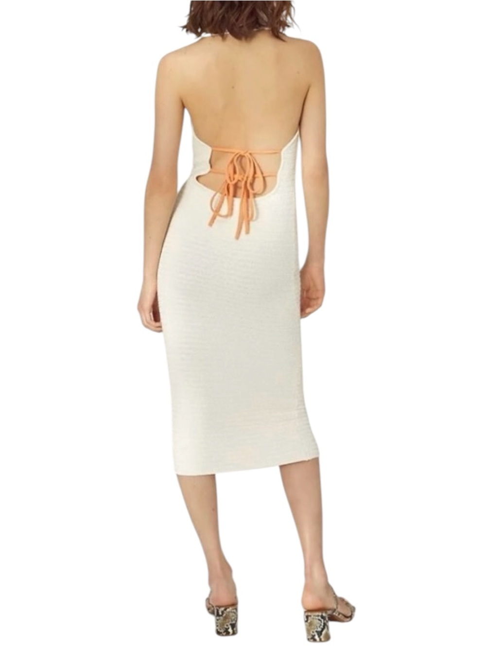 Wilfred Aritzia Women’s Size M Cream Peach Tie Back Midi Sweater Knit Dress